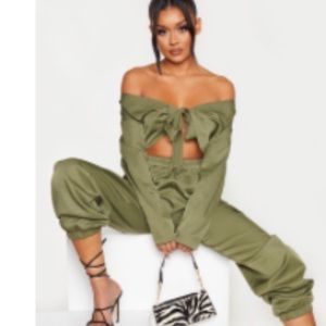 Olive green jumpsuit from Missguided for sale.